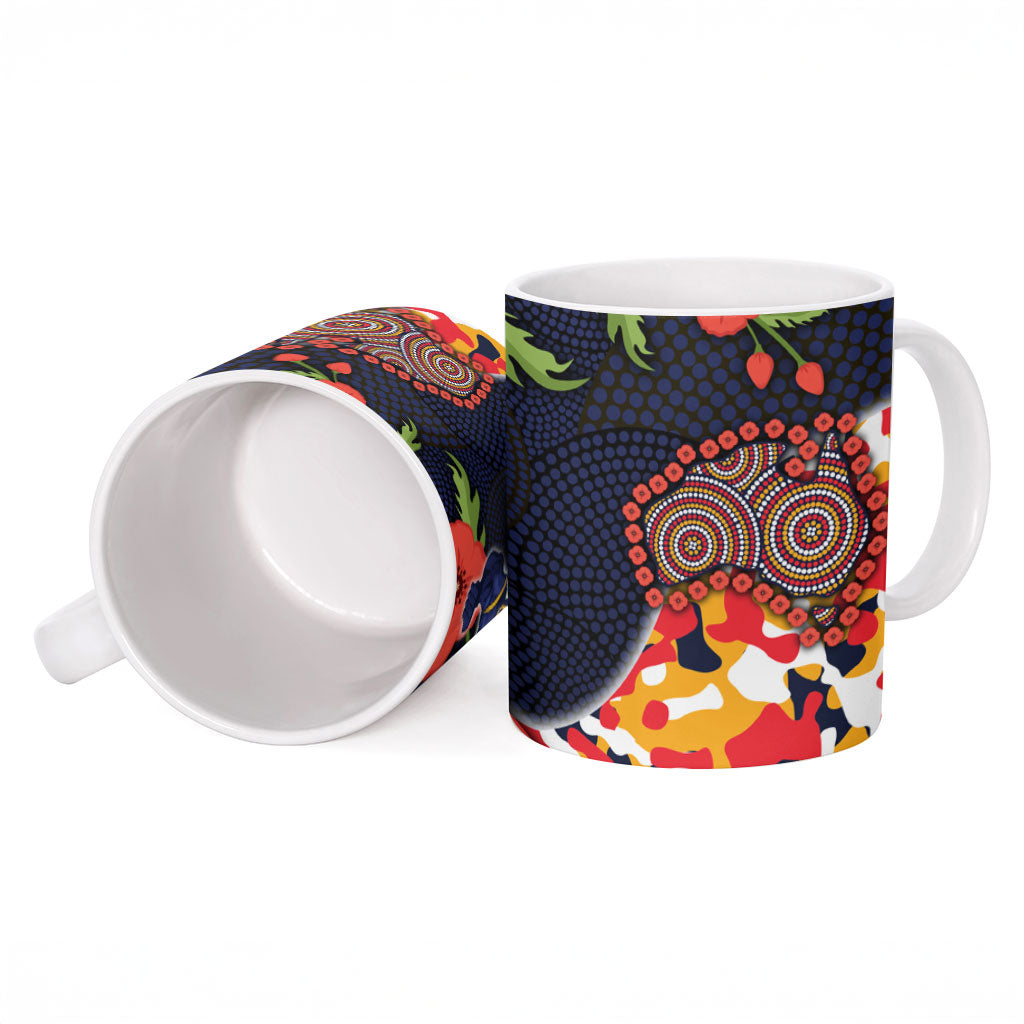 Adelaide Crows ANZAC Day Tribute Ceramic Mug Indigenous Dot Art Poppy Remembrance Football Warrior