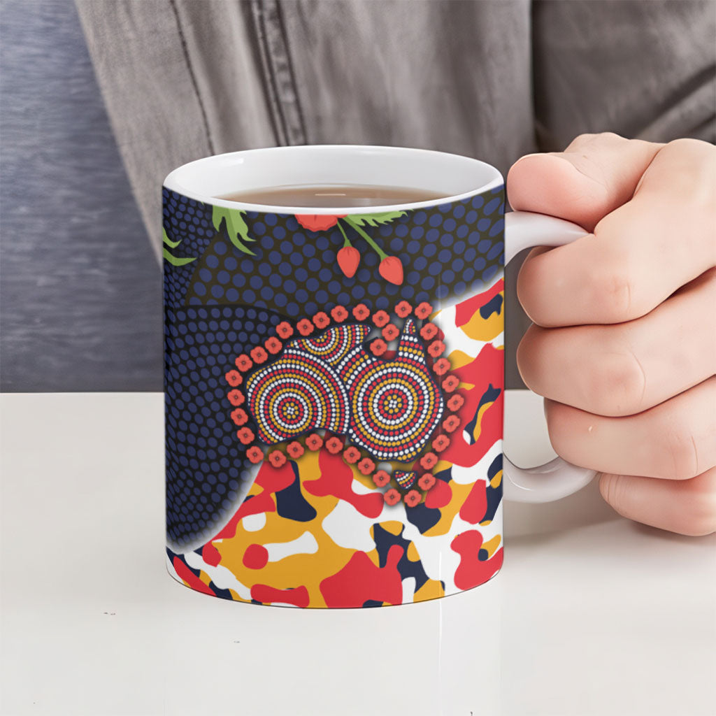 Adelaide Crows ANZAC Day Tribute Ceramic Mug Indigenous Dot Art Poppy Remembrance Football Warrior