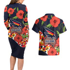 Adelaide Crows ANZAC Day Tribute Couples Matching Long Sleeve Bodycon Dress and Hawaiian Shirt Indigenous Dot Art Poppy Remembrance Football Warrior