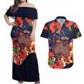 Adelaide Crows ANZAC Day Tribute Couples Matching Off Shoulder Maxi Dress and Hawaiian Shirt Indigenous Dot Art Poppy Remembrance Football Warrior