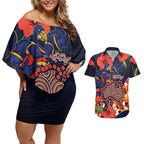Adelaide Crows ANZAC Day Tribute Couples Matching Off Shoulder Short Dress and Hawaiian Shirt Indigenous Dot Art Poppy Remembrance Football Warrior