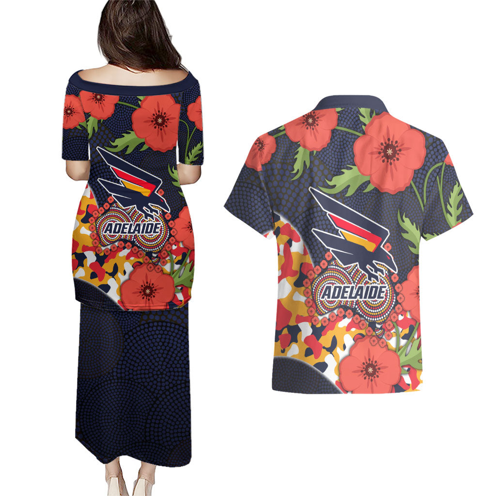 Adelaide Crows ANZAC Day Tribute Couples Matching Puletasi and Hawaiian Shirt Indigenous Dot Art Poppy Remembrance Football Warrior