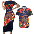 Adelaide Crows ANZAC Day Tribute Couples Matching Short Sleeve Bodycon Dress and Hawaiian Shirt Indigenous Dot Art Poppy Remembrance Football Warrior