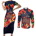 Adelaide Crows ANZAC Day Tribute Couples Matching Short Sleeve Bodycon Dress and Long Sleeve Button Shirt Indigenous Dot Art Poppy Remembrance Football Warrior