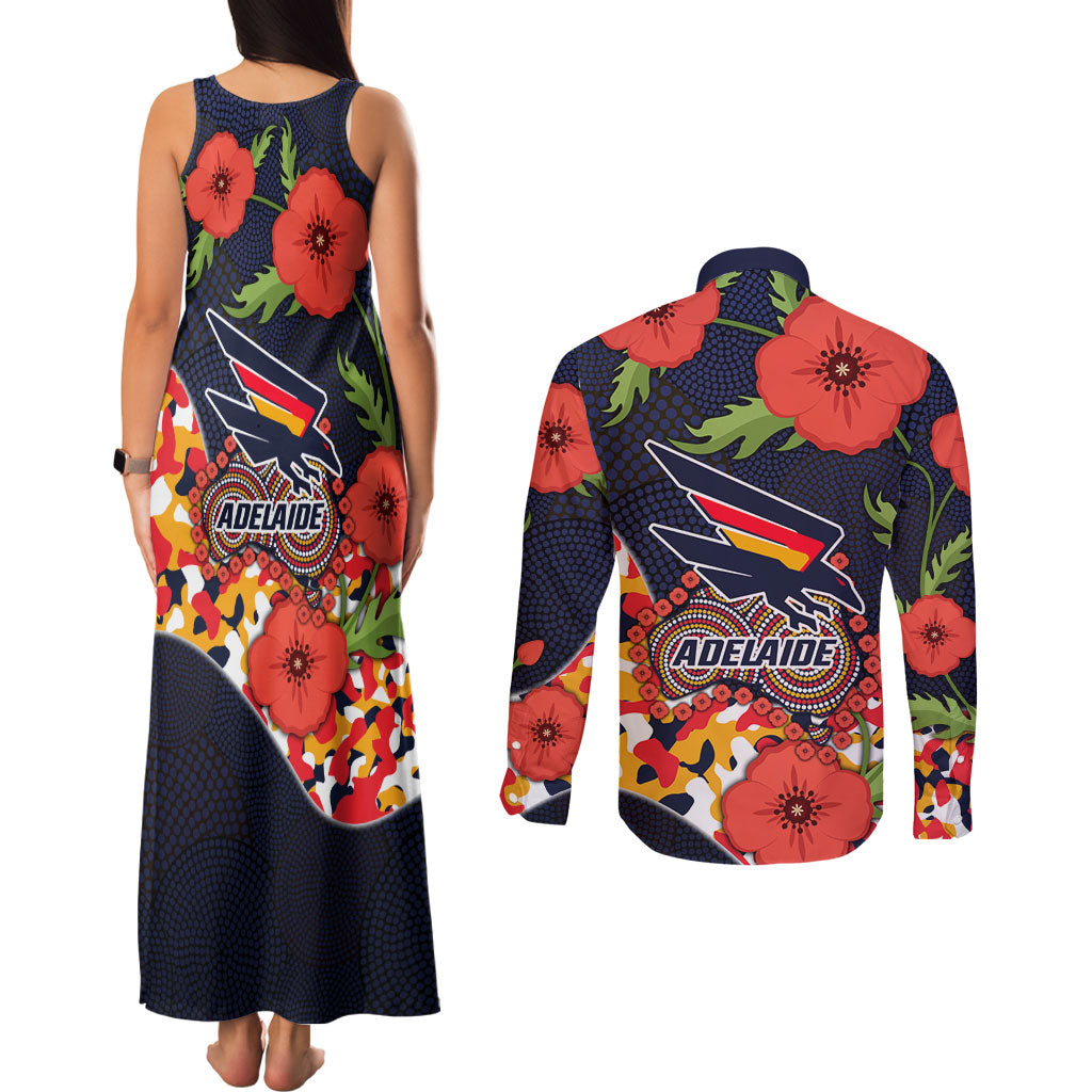 Adelaide Crows ANZAC Day Tribute Couples Matching Tank Maxi Dress and Long Sleeve Button Shirt Indigenous Dot Art Poppy Remembrance Football Warrior