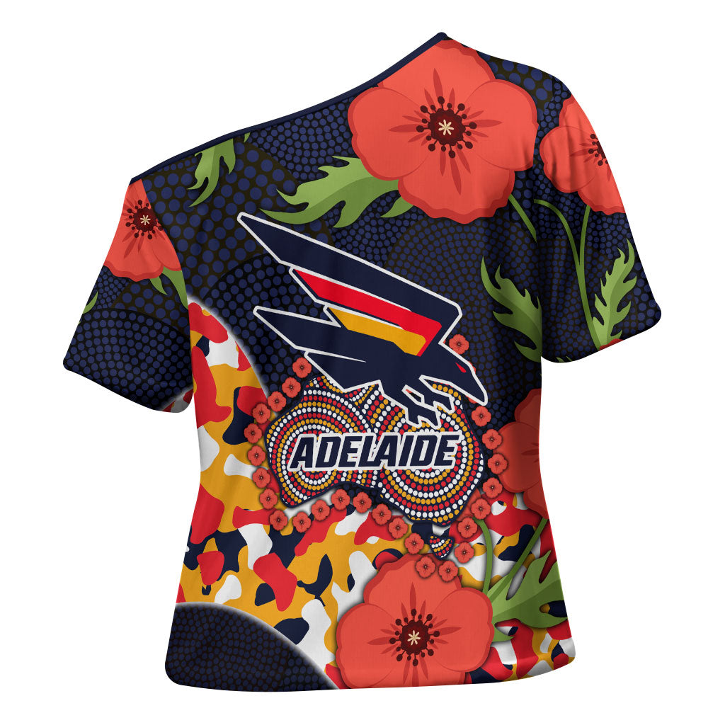 Adelaide Crows ANZAC Day Tribute Cross Shoulder Shirt Indigenous Dot Art Poppy Remembrance Football Warrior