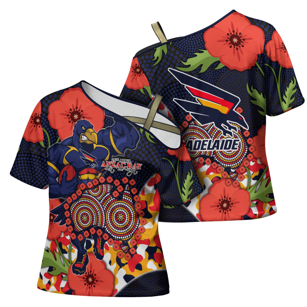 Adelaide Crows ANZAC Day Tribute Cross Shoulder Shirt Indigenous Dot Art Poppy Remembrance Football Warrior