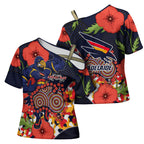 Adelaide Crows ANZAC Day Tribute Cross Shoulder Shirt Indigenous Dot Art Poppy Remembrance Football Warrior