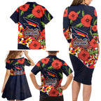 Adelaide Crows ANZAC Day Tribute Family Matching Long Sleeve Bodycon Dress and Hawaiian Shirt Indigenous Dot Art Poppy Remembrance Football Warrior