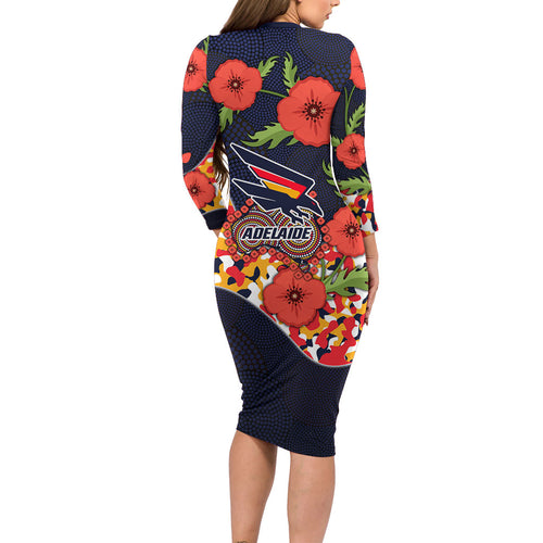 Adelaide Crows ANZAC Day Tribute Family Matching Long Sleeve Bodycon Dress and Hawaiian Shirt Indigenous Dot Art Poppy Remembrance Football Warrior