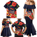 Adelaide Crows ANZAC Day Tribute Family Matching Mermaid Dress and Hawaiian Shirt Indigenous Dot Art Poppy Remembrance Football Warrior