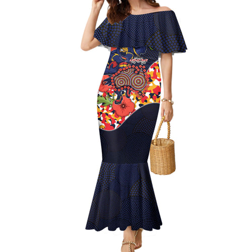 Adelaide Crows ANZAC Day Tribute Family Matching Mermaid Dress and Hawaiian Shirt Indigenous Dot Art Poppy Remembrance Football Warrior
