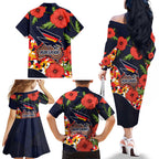 Adelaide Crows ANZAC Day Tribute Family Matching Off The Shoulder Long Sleeve Dress and Hawaiian Shirt Indigenous Dot Art Poppy Remembrance Football Warrior