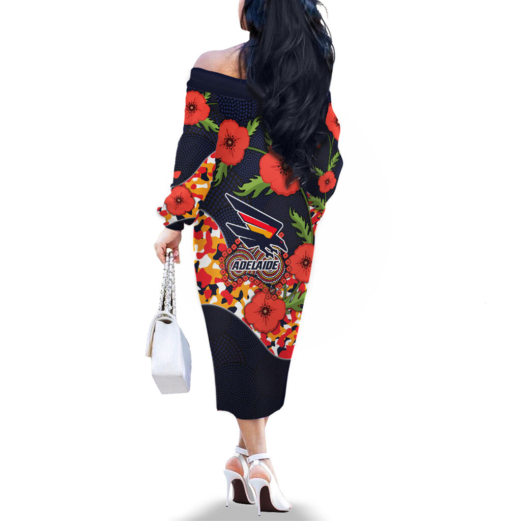 Adelaide Crows ANZAC Day Tribute Family Matching Off The Shoulder Long Sleeve Dress and Hawaiian Shirt Indigenous Dot Art Poppy Remembrance Football Warrior