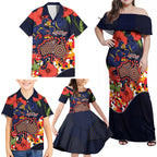Adelaide Crows ANZAC Day Tribute Family Matching Off Shoulder Maxi Dress and Hawaiian Shirt Indigenous Dot Art Poppy Remembrance Football Warrior