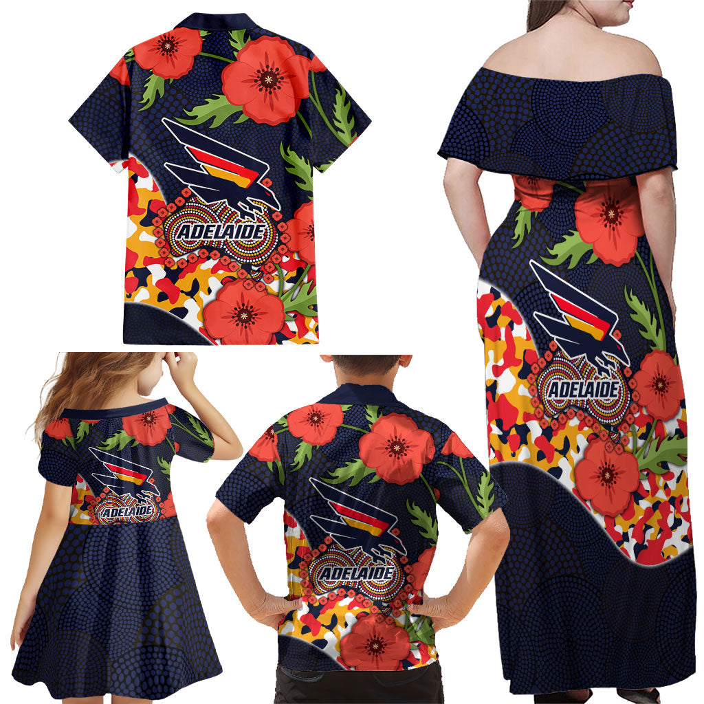 Adelaide Crows ANZAC Day Tribute Family Matching Off Shoulder Maxi Dress and Hawaiian Shirt Indigenous Dot Art Poppy Remembrance Football Warrior