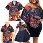 Adelaide Crows ANZAC Day Tribute Family Matching Off Shoulder Short Dress and Hawaiian Shirt Indigenous Dot Art Poppy Remembrance Football Warrior