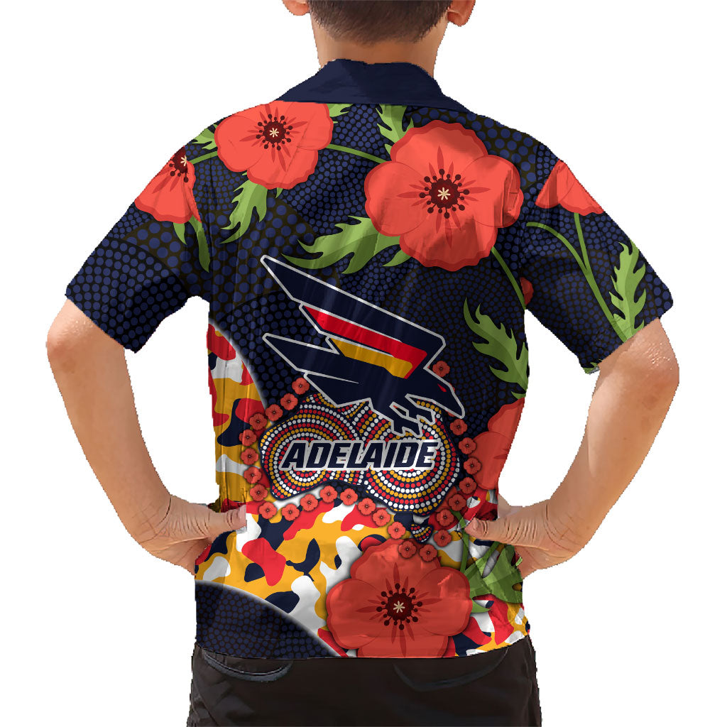 Adelaide Crows ANZAC Day Tribute Family Matching Off Shoulder Short Dress and Hawaiian Shirt Indigenous Dot Art Poppy Remembrance Football Warrior