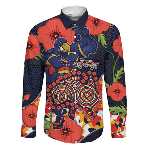 Adelaide Crows ANZAC Day Tribute Family Matching Off Shoulder Short Dress and Hawaiian Shirt Indigenous Dot Art Poppy Remembrance Football Warrior