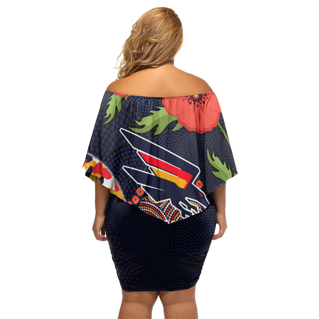 Adelaide Crows ANZAC Day Tribute Family Matching Off Shoulder Short Dress and Hawaiian Shirt Indigenous Dot Art Poppy Remembrance Football Warrior