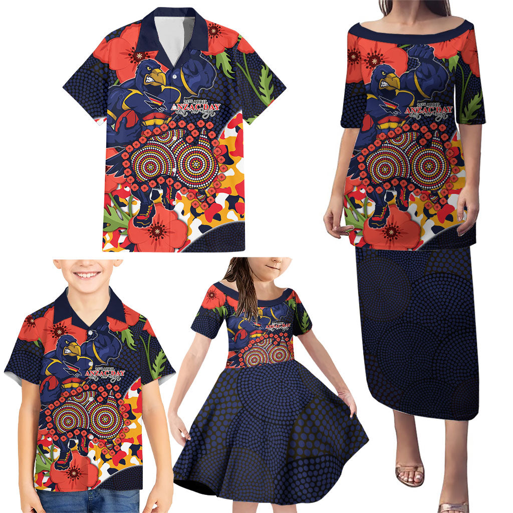 Adelaide Crows ANZAC Day Tribute Family Matching Puletasi and Hawaiian Shirt Indigenous Dot Art Poppy Remembrance Football Warrior