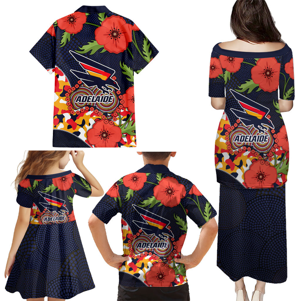Adelaide Crows ANZAC Day Tribute Family Matching Puletasi and Hawaiian Shirt Indigenous Dot Art Poppy Remembrance Football Warrior