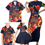Adelaide Crows ANZAC Day Tribute Family Matching Short Sleeve Bodycon Dress and Hawaiian Shirt Indigenous Dot Art Poppy Remembrance Football Warrior