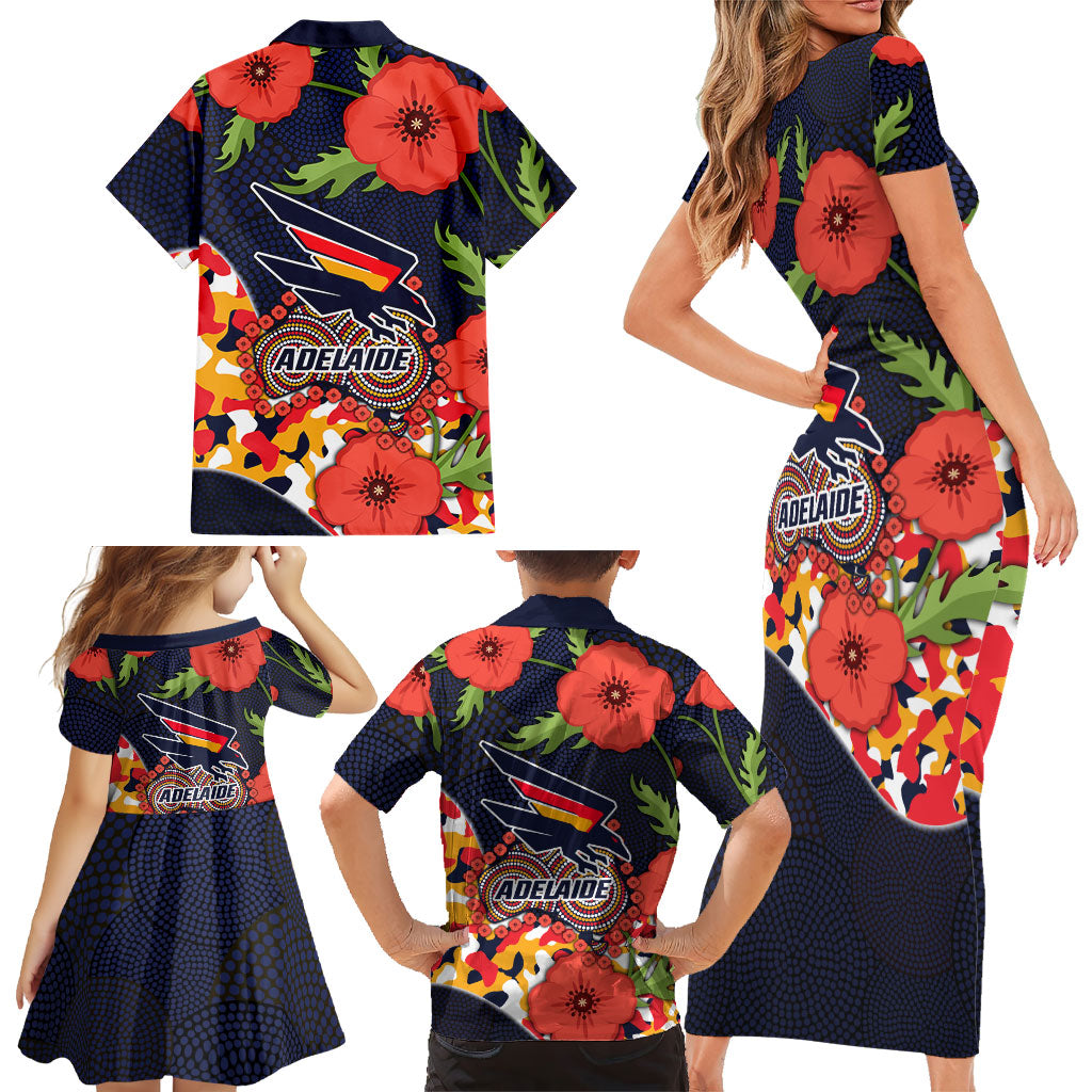 Adelaide Crows ANZAC Day Tribute Family Matching Short Sleeve Bodycon Dress and Hawaiian Shirt Indigenous Dot Art Poppy Remembrance Football Warrior