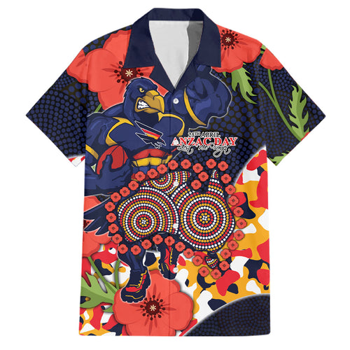 Adelaide Crows ANZAC Day Tribute Family Matching Short Sleeve Bodycon Dress and Hawaiian Shirt Indigenous Dot Art Poppy Remembrance Football Warrior