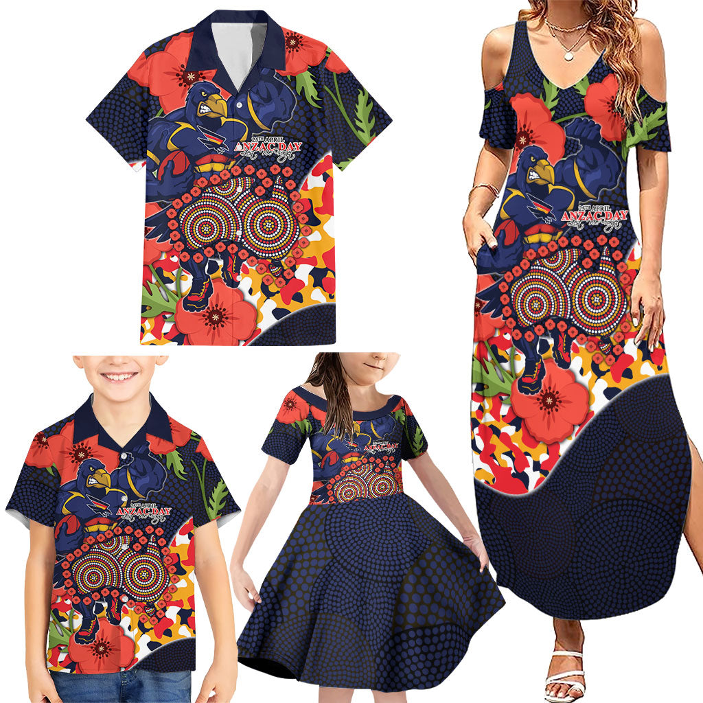 Adelaide Crows ANZAC Day Tribute Family Matching Summer Maxi Dress and Hawaiian Shirt Indigenous Dot Art Poppy Remembrance Football Warrior