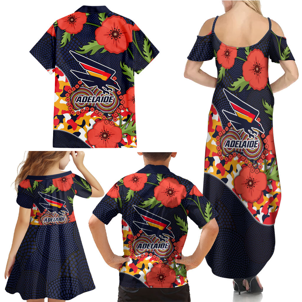 Adelaide Crows ANZAC Day Tribute Family Matching Summer Maxi Dress and Hawaiian Shirt Indigenous Dot Art Poppy Remembrance Football Warrior