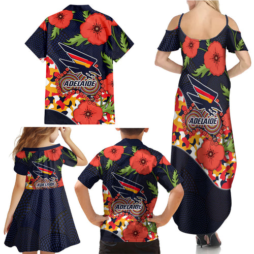 Adelaide Crows ANZAC Day Tribute Family Matching Summer Maxi Dress and Hawaiian Shirt Indigenous Dot Art Poppy Remembrance Football Warrior
