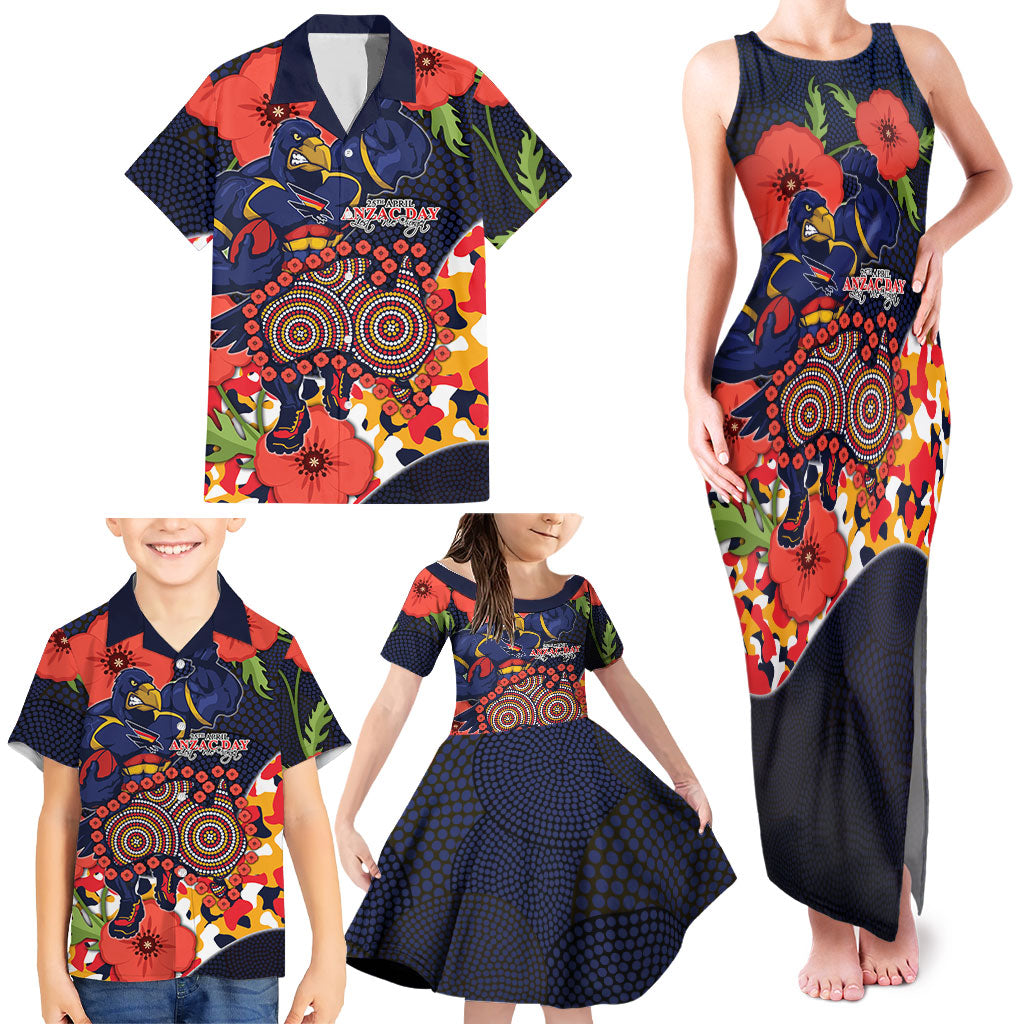 Adelaide Crows ANZAC Day Tribute Family Matching Tank Maxi Dress and Hawaiian Shirt Indigenous Dot Art Poppy Remembrance Football Warrior