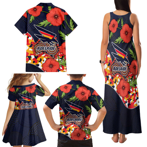 Adelaide Crows ANZAC Day Tribute Family Matching Tank Maxi Dress and Hawaiian Shirt Indigenous Dot Art Poppy Remembrance Football Warrior