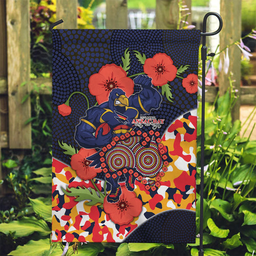 Adelaide Crows ANZAC Day Tribute Garden Flag Indigenous Dot Art Poppy Remembrance Football Warrior