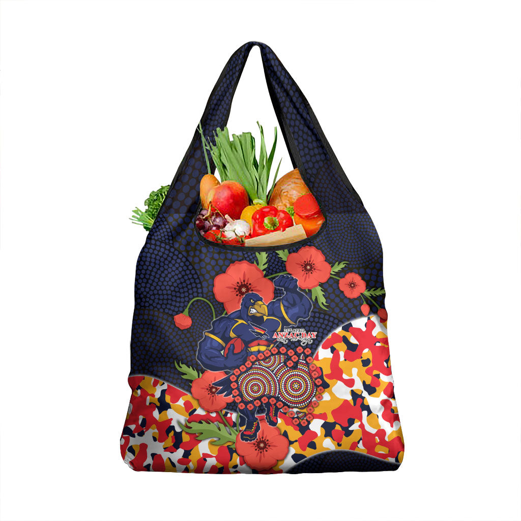 Adelaide Crows ANZAC Day Tribute Grocery Bag Indigenous Dot Art Poppy Remembrance Football Warrior
