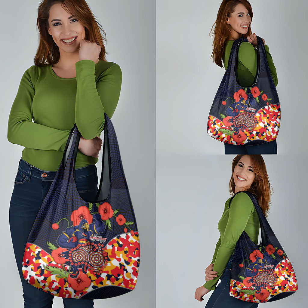 Adelaide Crows ANZAC Day Tribute Grocery Bag Indigenous Dot Art Poppy Remembrance Football Warrior