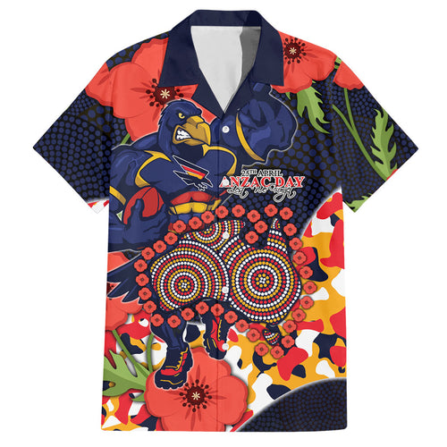 Adelaide Crows ANZAC Day Tribute Hawaiian Shirt Indigenous Dot Art Poppy Remembrance Football Warrior