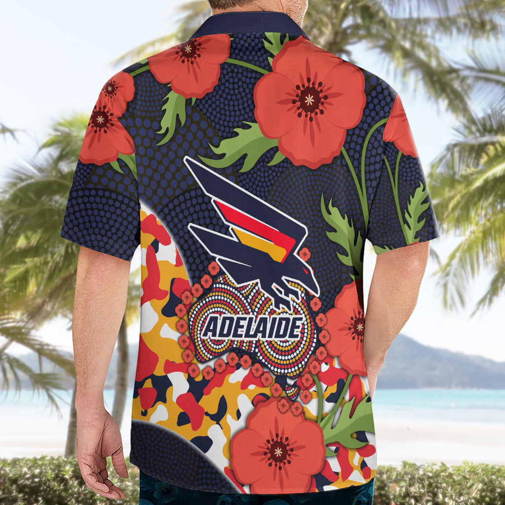 Adelaide Crows ANZAC Day Tribute Hawaiian Shirt Indigenous Dot Art Poppy Remembrance Football Warrior