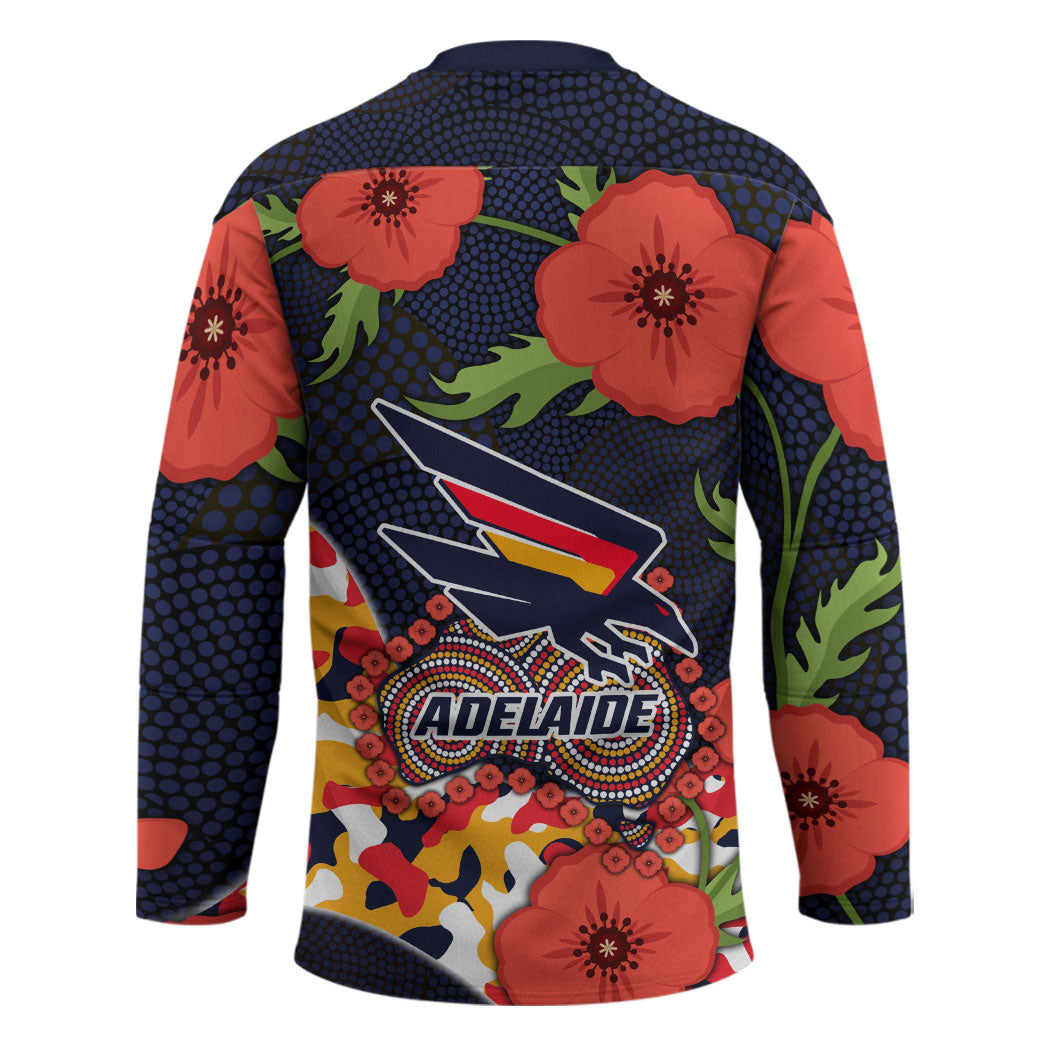 Adelaide Crows ANZAC Day Tribute Hockey Jersey Indigenous Dot Art Poppy Remembrance Football Warrior