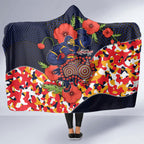 Adelaide Crows ANZAC Day Tribute Hooded Blanket Indigenous Dot Art Poppy Remembrance Football Warrior