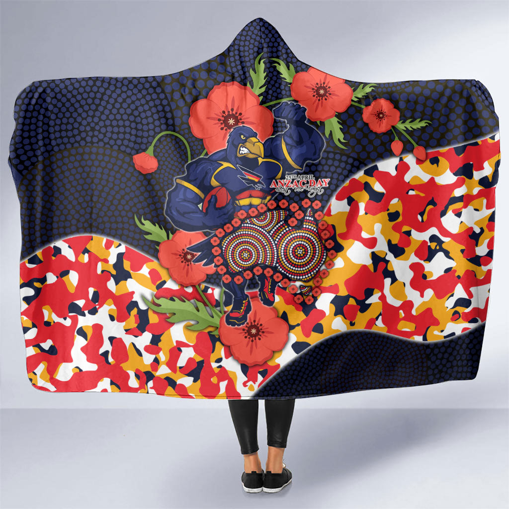 Adelaide Crows ANZAC Day Tribute Hooded Blanket Indigenous Dot Art Poppy Remembrance Football Warrior