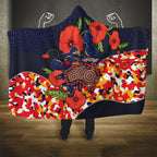Adelaide Crows ANZAC Day Tribute Hooded Blanket Indigenous Dot Art Poppy Remembrance Football Warrior