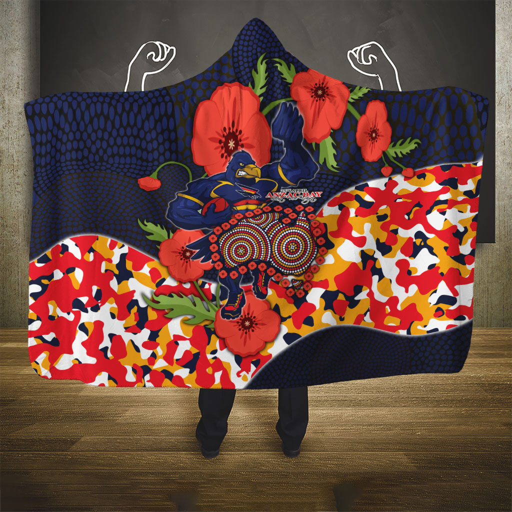 Adelaide Crows ANZAC Day Tribute Hooded Blanket Indigenous Dot Art Poppy Remembrance Football Warrior