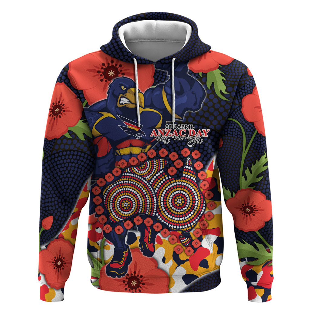 Adelaide Crows ANZAC Day Tribute Hoodie Indigenous Dot Art Poppy Remembrance Football Warrior