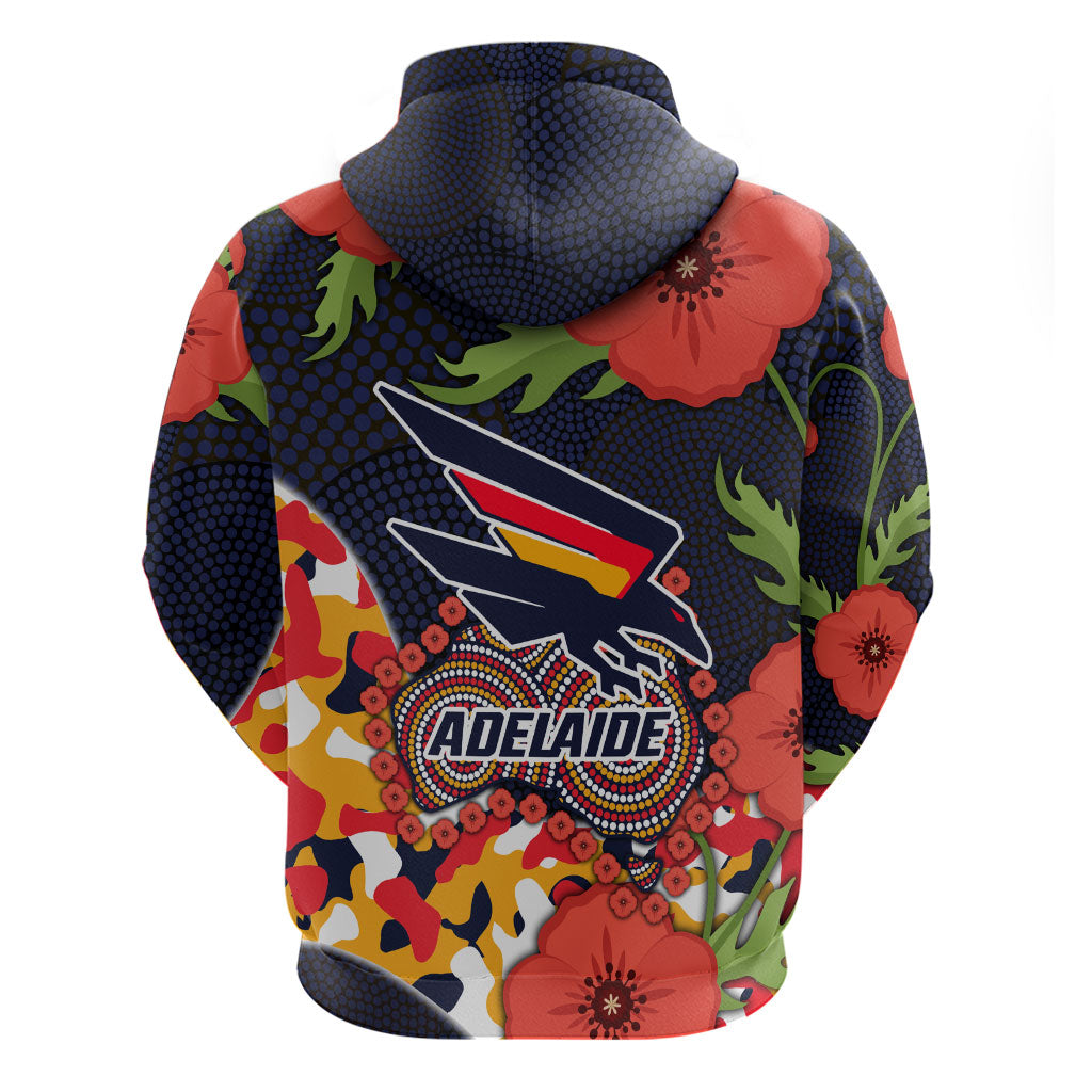 Adelaide Crows ANZAC Day Tribute Hoodie Indigenous Dot Art Poppy Remembrance Football Warrior
