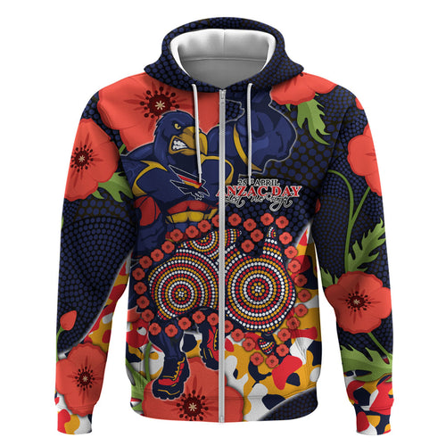 Adelaide Crows ANZAC Day Tribute Hoodie Indigenous Dot Art Poppy Remembrance Football Warrior