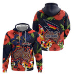 Adelaide Crows ANZAC Day Tribute Hoodie Indigenous Dot Art Poppy Remembrance Football Warrior