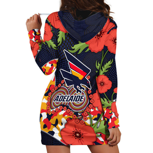 Adelaide Crows ANZAC Day Tribute Hoodie Dress Indigenous Dot Art Poppy Remembrance Football Warrior