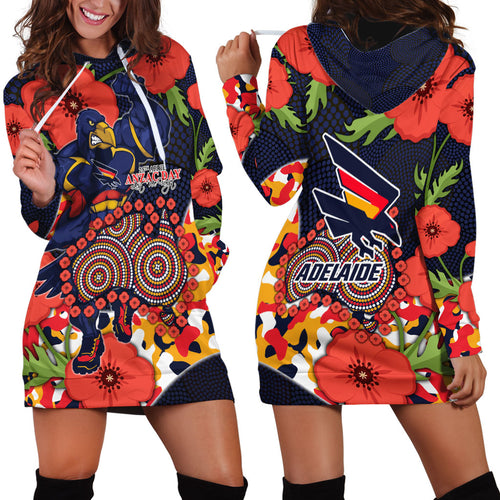 Adelaide Crows ANZAC Day Tribute Hoodie Dress Indigenous Dot Art Poppy Remembrance Football Warrior